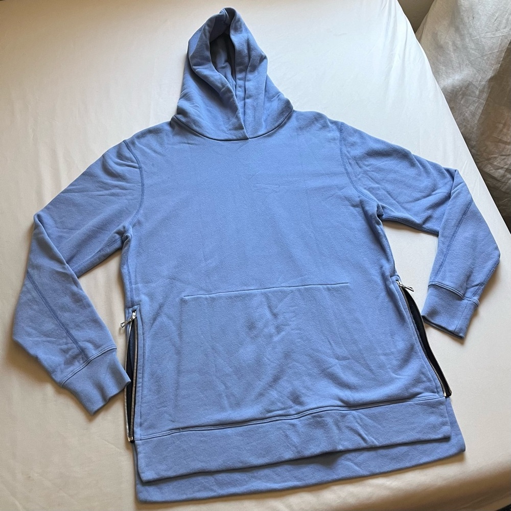 JOHN ELLIOTT blue knit cotton zip detail long‎ sleeve hoodie sweater